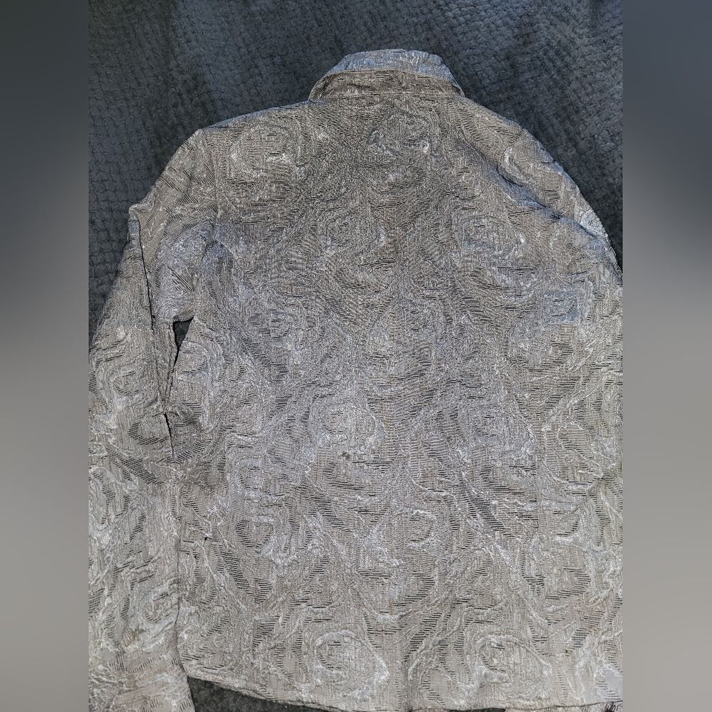 Coldwater Creek Shimmering Silver Brocade Button Up Blouse - Picture 7 of 9